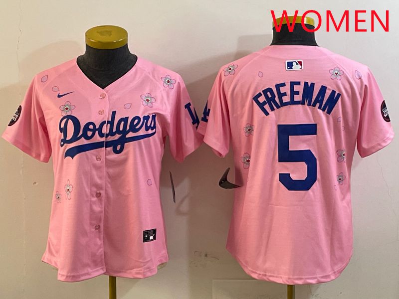 Women Los Angeles Dodgers #5 Freeman Pink Sakura Edition 2025 Nike MLB Jersey style 5